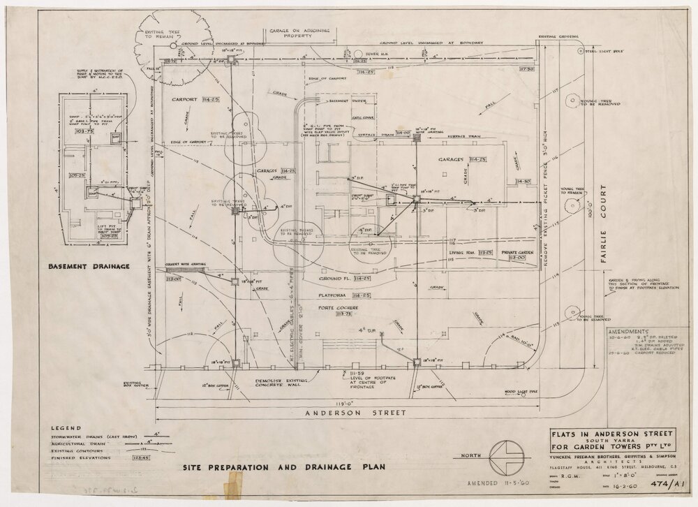 Flats in Anderson Street, South Yarra for Garden Towers Pty Ltd. Site Preparation and Drainage Plan