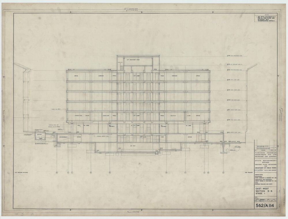 State Government Offices, Treasury Place Melbourne,  Stage 1, East-West Section B-B