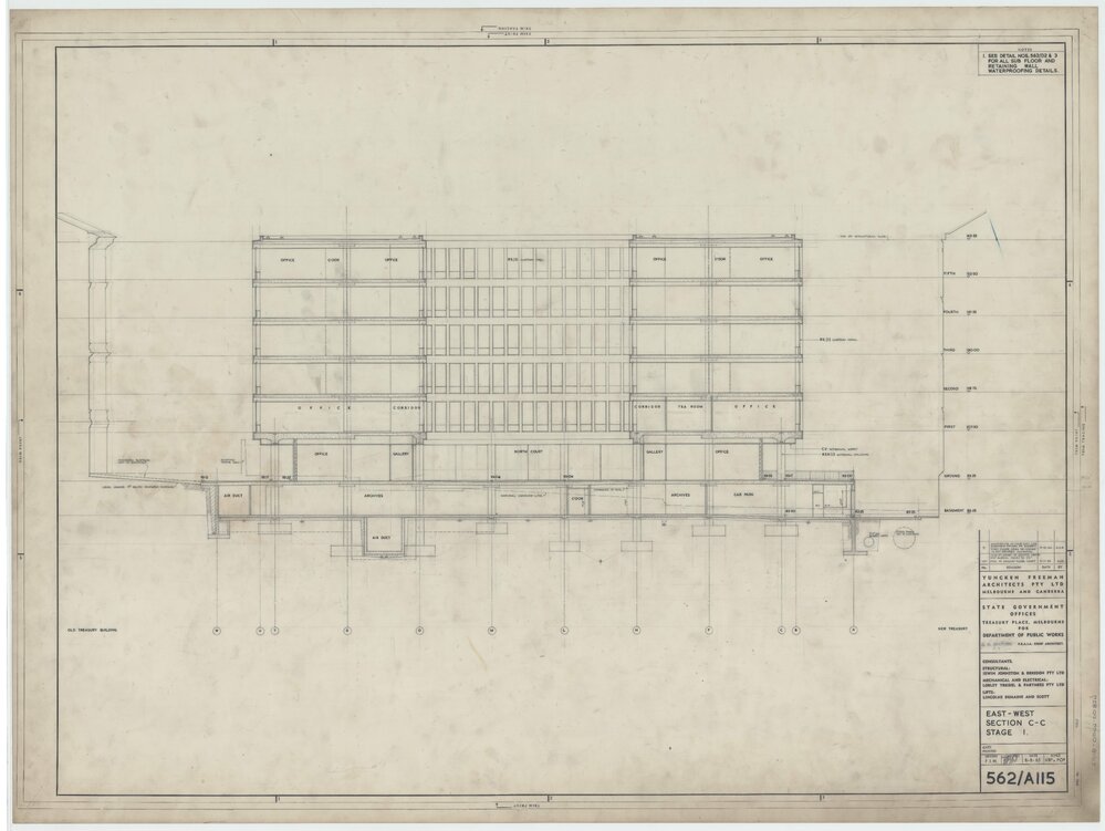 State Government Offices, Treasury Place Melbourne,  Stage 1, East-West Section C-C