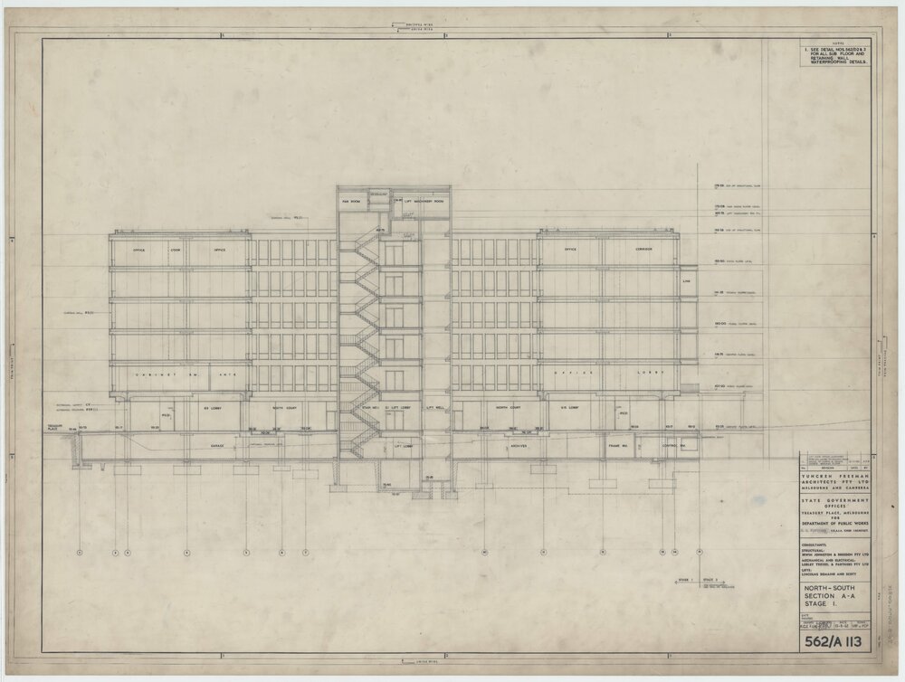 State Government Offices, Treasury Place Melbourne,  Stage 1, North-South Section A-A