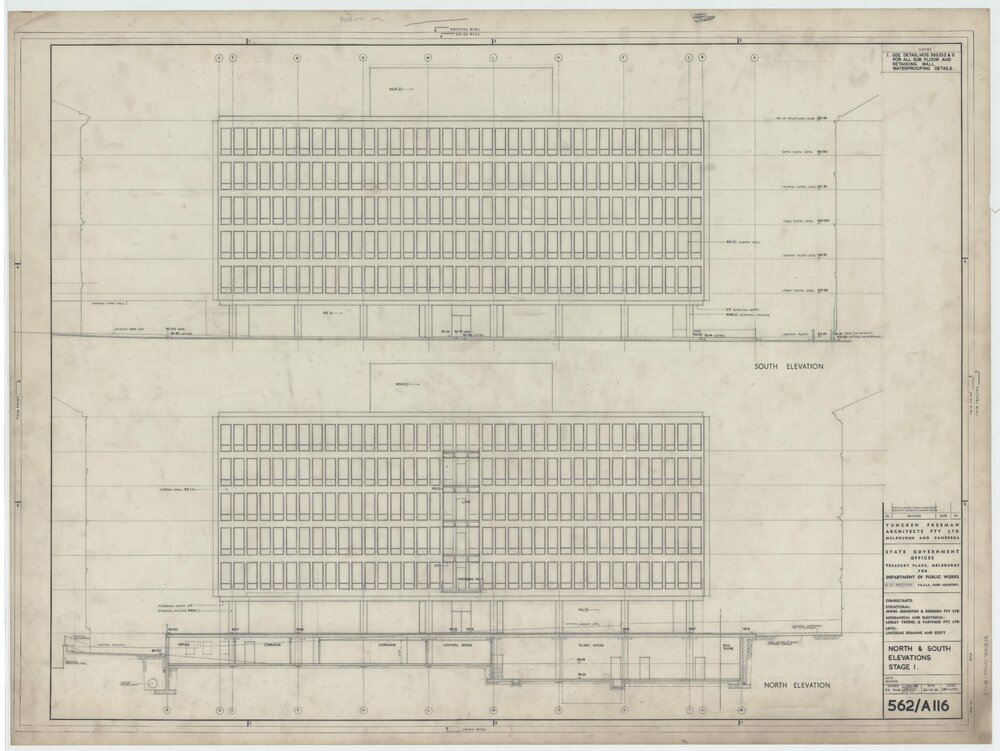 State Government Offices, Treasury Place Melbourne,  Stage 1, North &amp; South Elevations