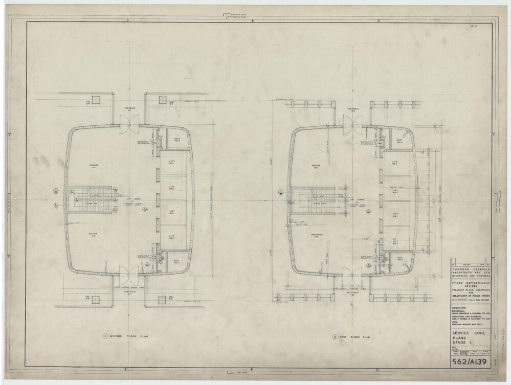 State Government Offices, Treasury Place Melbourne,  Stage 1, Service Core Plans
