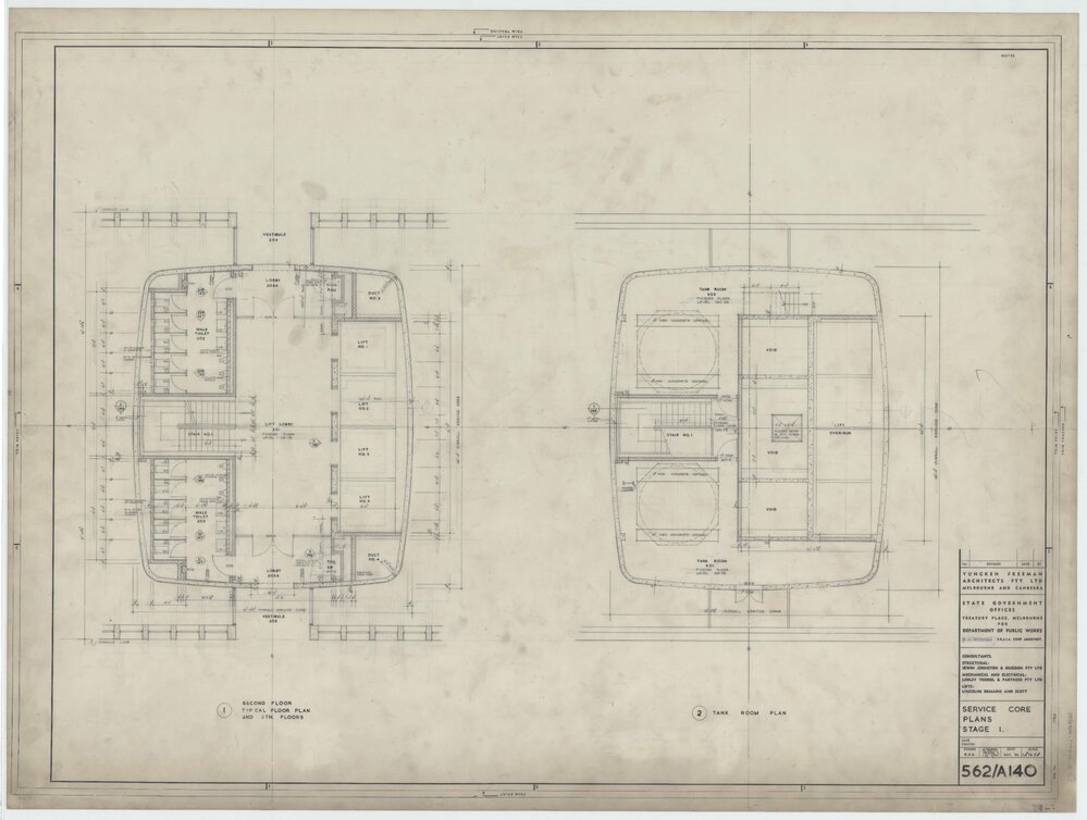 State Government Offices, Treasury Place Melbourne,  Stage 1, Service Core Plans