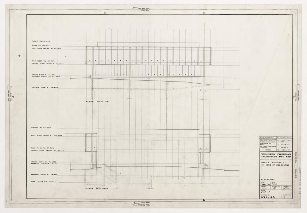 Office Building at 411 King St, Melbourne. Elevations, North &amp; South