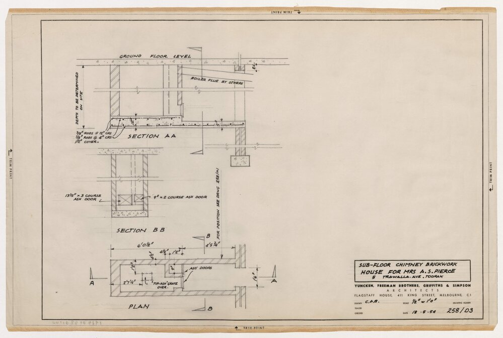 House in Trawall Avenue, Toorak, for Mrs. A S Pierce. Sub-floor Chimney Brickwork