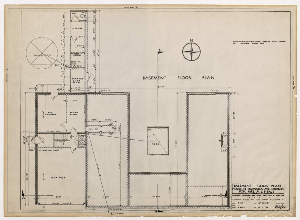 House in Trawall Avenue, Toorak, for Mrs. A S Pierce. Basement Floor Plan