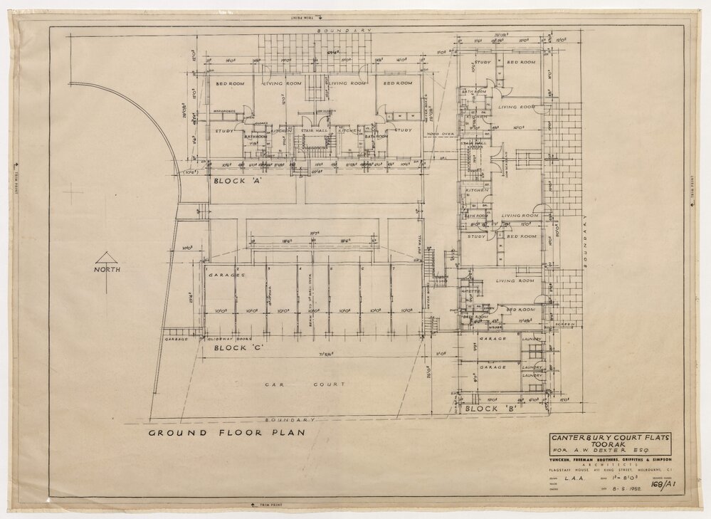 Canterbury Court Flats, Toorak, for A W Dexter Esq. Ground Floor Plan