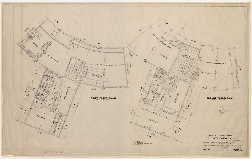 House in Coronet Grove, Beaumaris, for M D Gibson. Ground and First Floor Plan