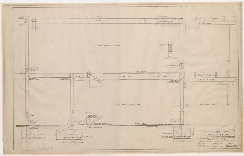 House in Coronet Grove, Beaumaris, for M D Gibson. Front Elevation