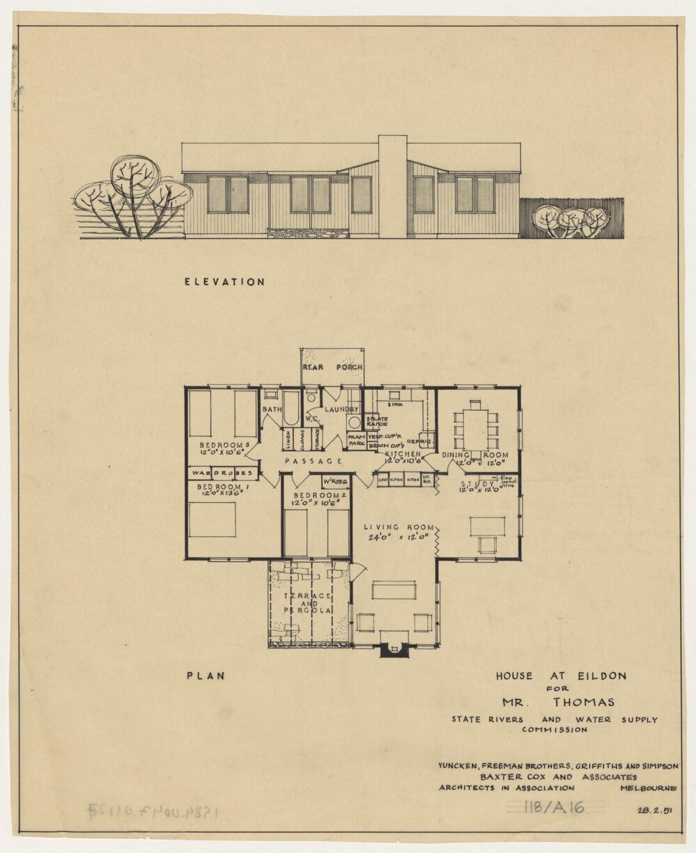 House at Eildon for Mr. Thomas. State Rivers and Water Supply Commission. Elevation Plan