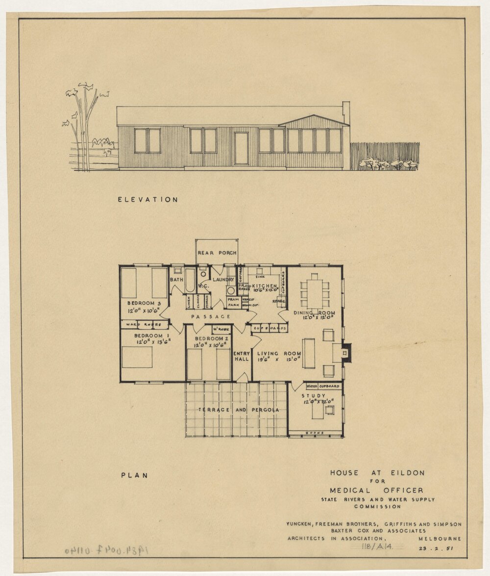 House at Eildon for Medical Officer.  State Rivers and Water Supply Commission. Elevation Plan