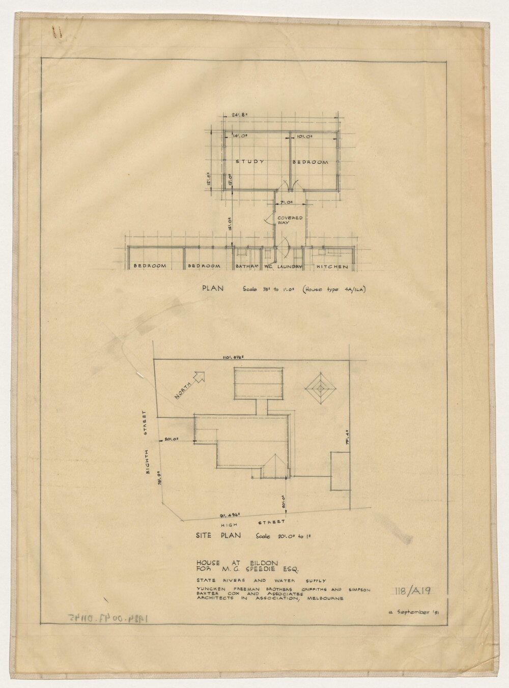 House at Eildon for Mr. M G Speedie Esq. State Rivers and Water Supply Commission. Elevation Plan