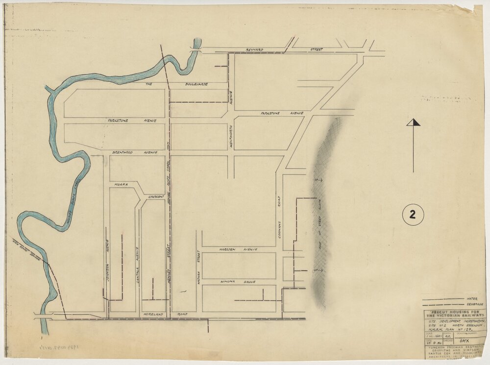 Precut Housing for the Victorian Railways. Site Development Investigation, Site No. 2 North Essendon, M.M.B.W. Plan 129