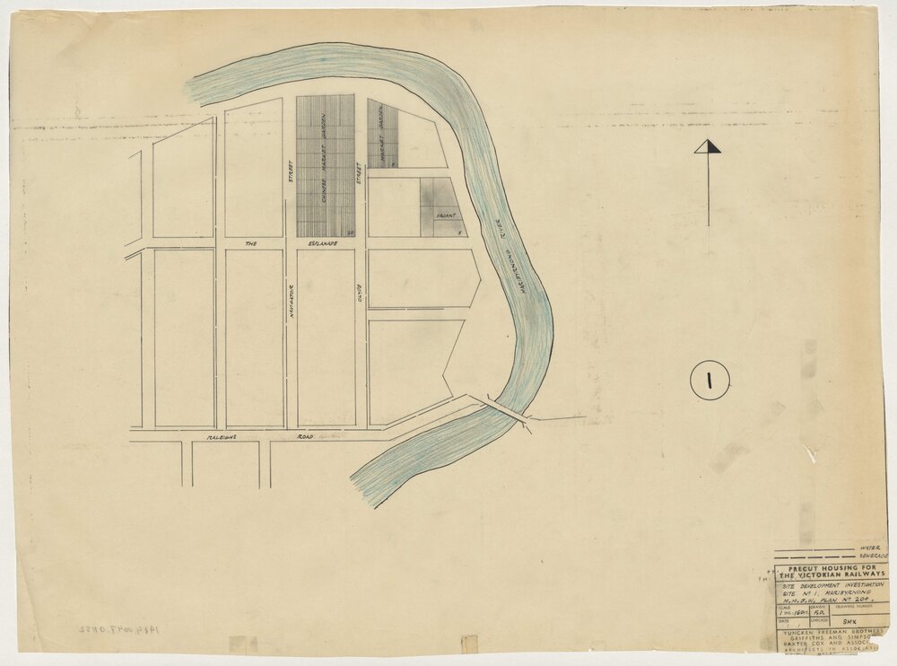 Precut Housing for the Victorian Railways. Site Development Investigation, Site No. 1 Maribyrnong, M.M.B.W. Plan 204