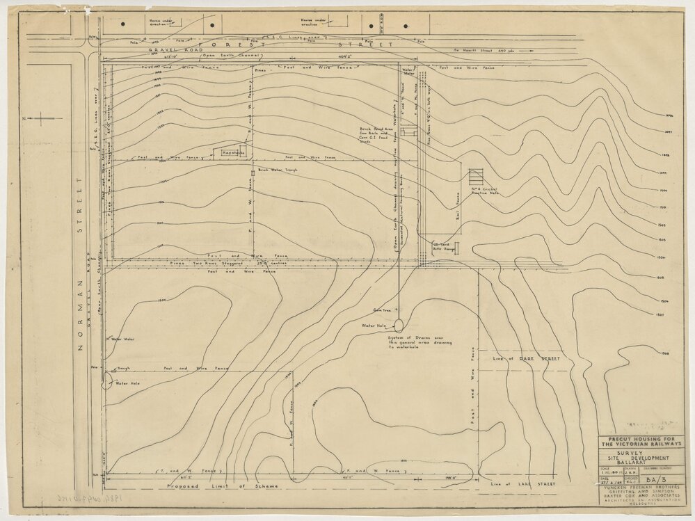 Precut Housing for the Victorian Railways. Survey Site Development Ballarat.
