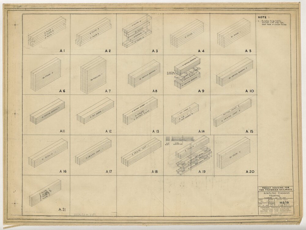 Precut Housing for the Victorian Railways. Building Diagrams Framing. Numbers A1-A21