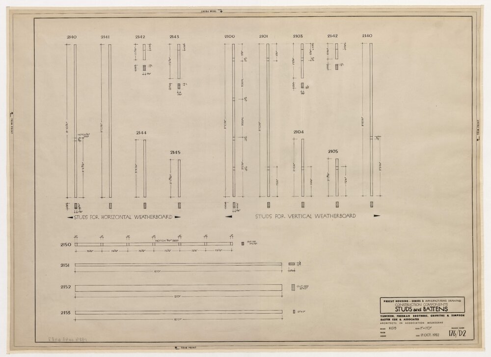 Precut Housing - Series 2. Manufacturing Drawing. Construction Components. Studs and Battens