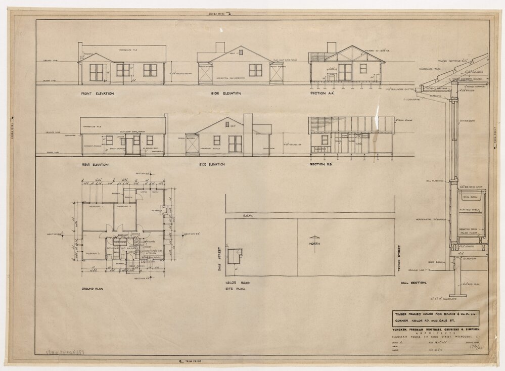 Timber Framed House for Simmie and Co Pty Ltd. Corner Keilor Road and Dale Street. Plans and Elevations