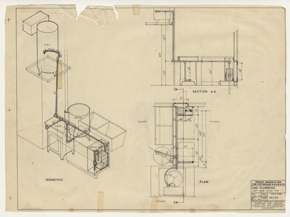 [Victorian Pre-cut Housing] Gas plumbing. Left Hand House Type