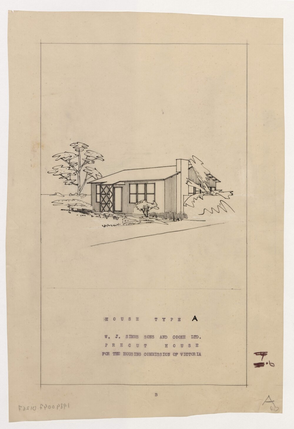 W J Simms Sons and Cooke Ltd. Precut House for the Housing Commission of Victoria. House Type A sketch