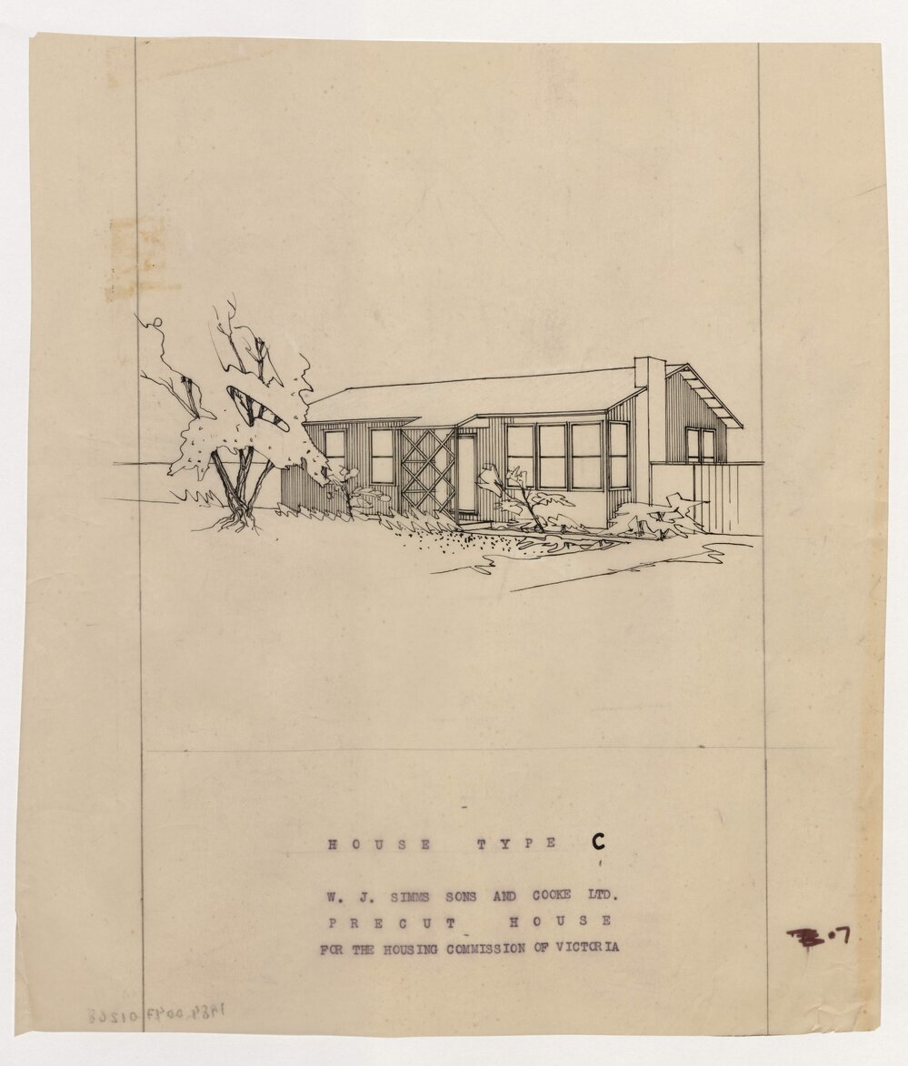 W J Simms Sons and Cooke Ltd. Precut House for the Housing Commission of Victoria. House Type C sketch