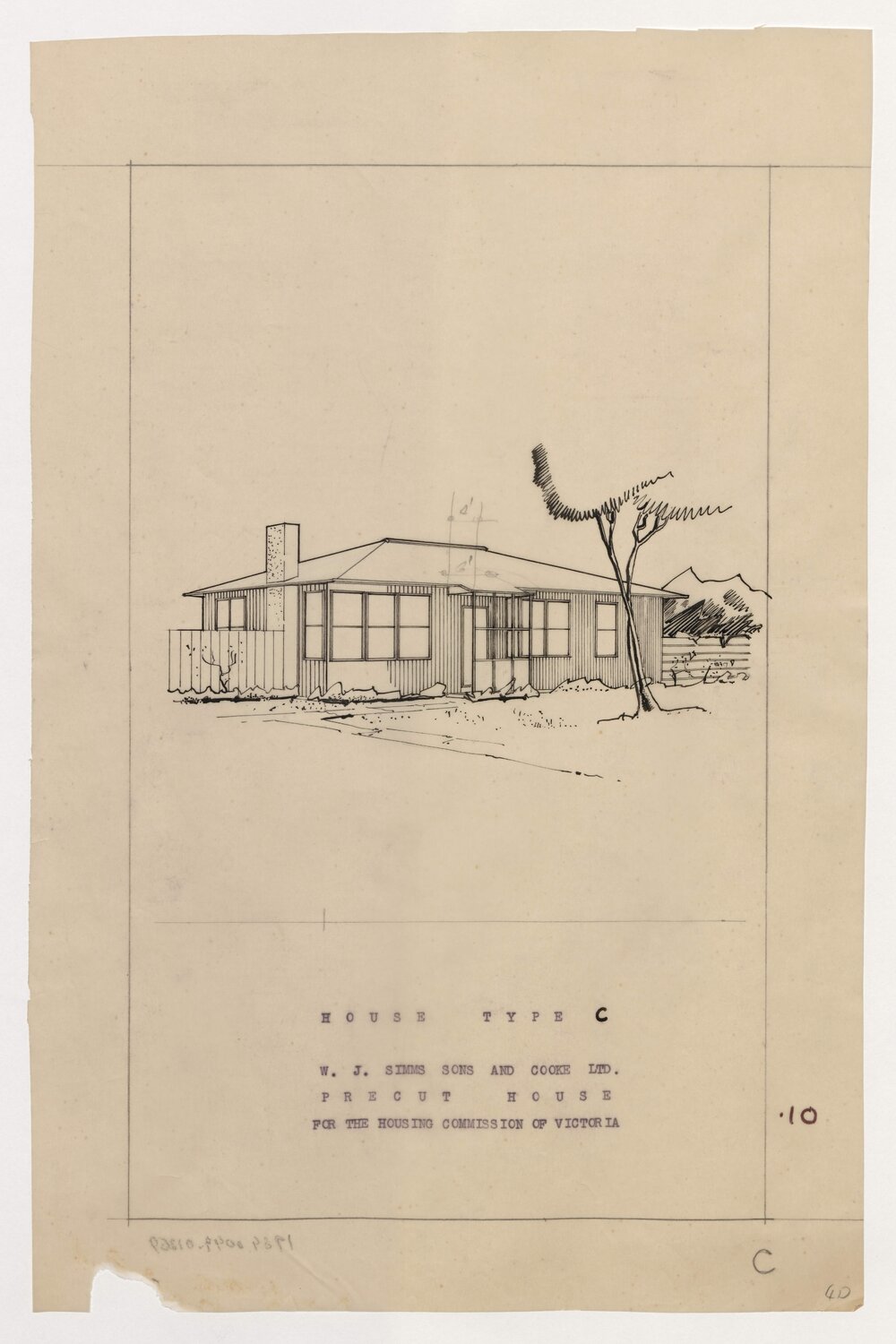 W J Simms Sons and Cooke Ltd. Precut House for the Housing Commission of Victoria. House Type C sketch