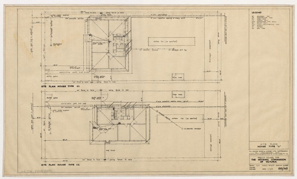 W J Simms Sons and Cooke Ltd. Precut House for the Housing Commission of Victoria. Site Plans. House Type C