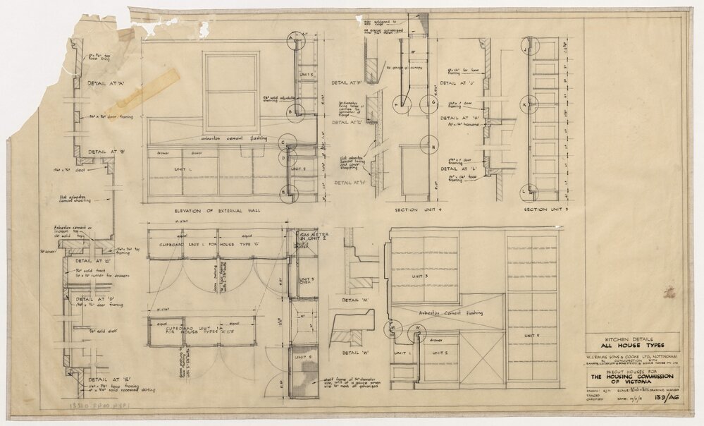 W J Simms Sons and Cooke Ltd. Precut House for the Housing Commission of Victoria. Kitchen Details for All House Types