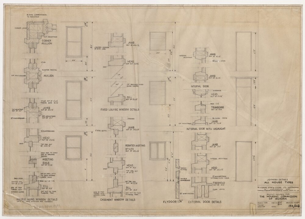 W J Simms Sons and Cooke Ltd. Precut House for the Housing Commission of Victoria. Joinery Details for All House Types