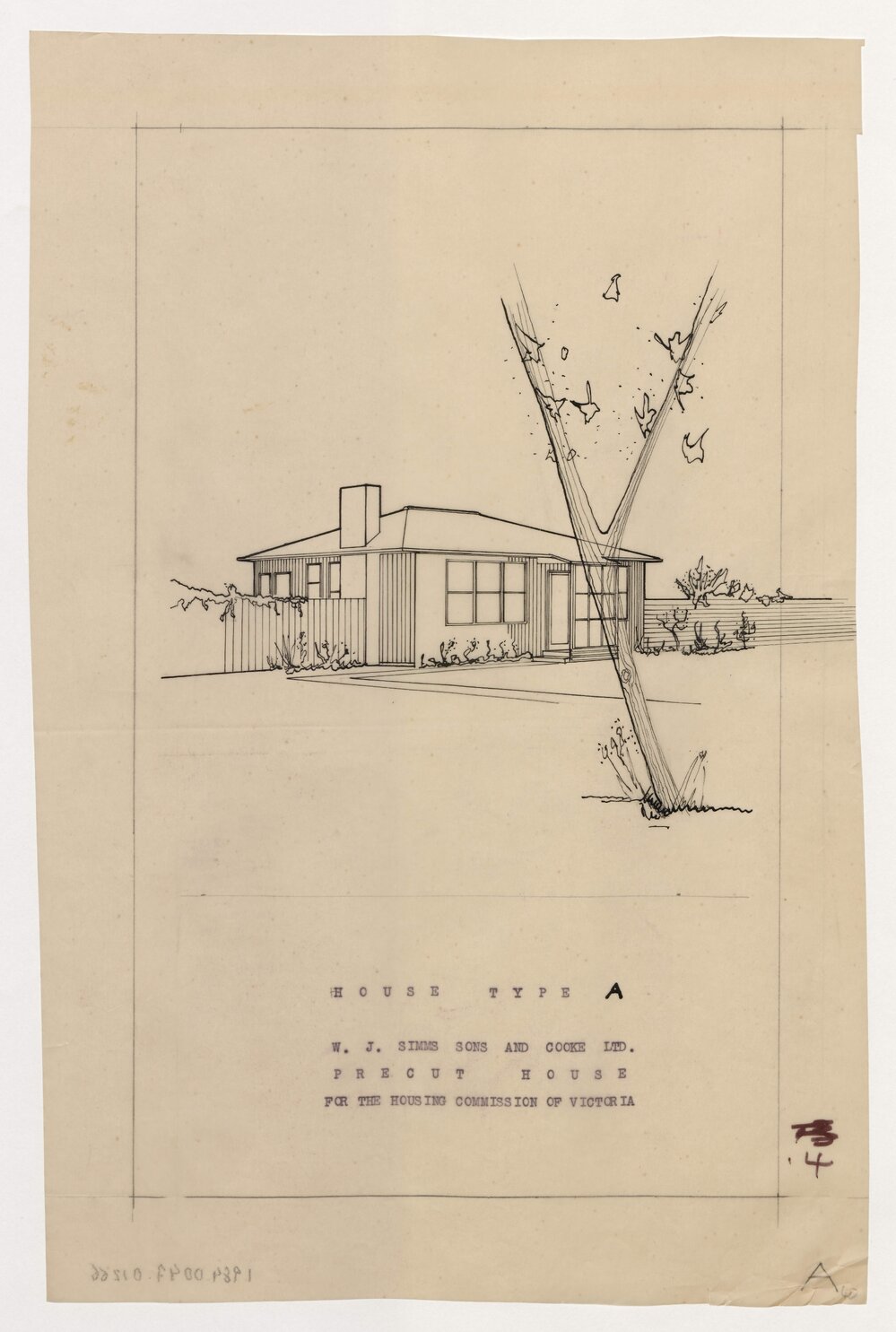 W J Simms Sons and Cooke Ltd. Precut House for the Housing Commission of Victoria. House Type A sketch