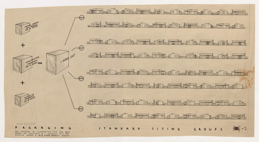 [W J Simms Sons and Cooke Ltd. Precut House for the Housing Commission of Victoria]. Packaging and Standard Sitting Groups