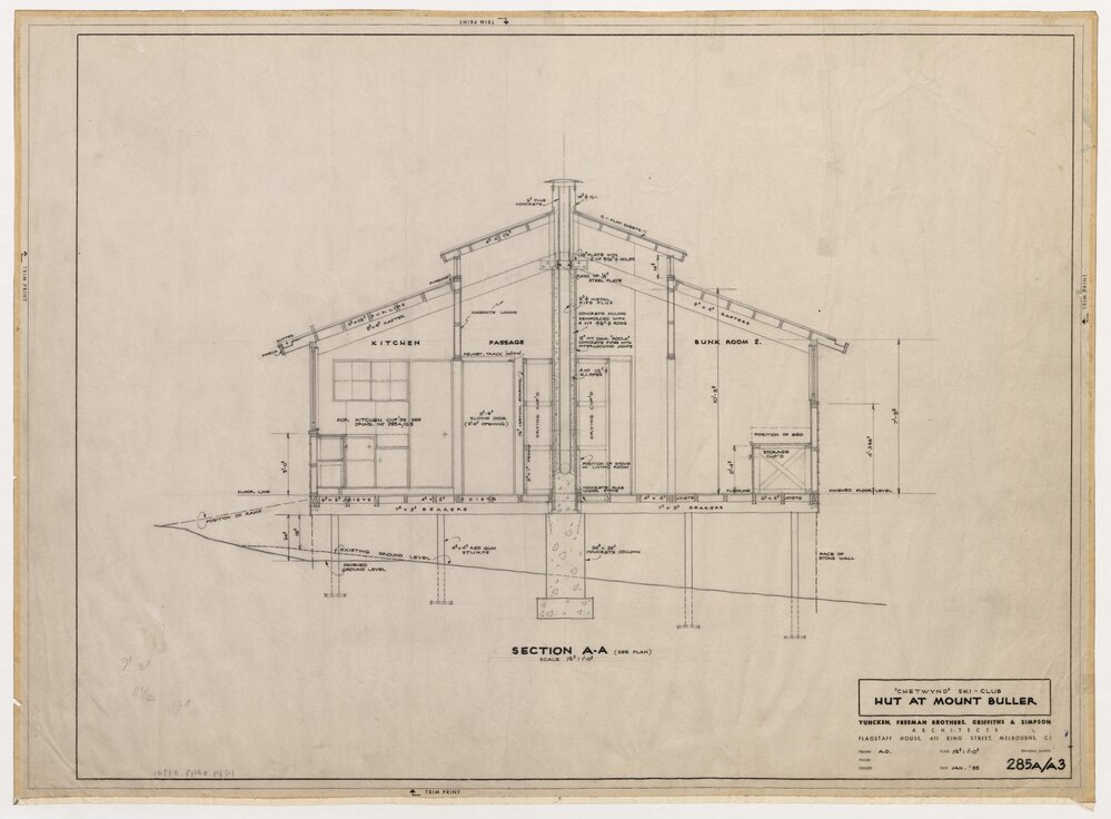 Chetwynd Ski Club. Hut at Mount Buller. Section A-A