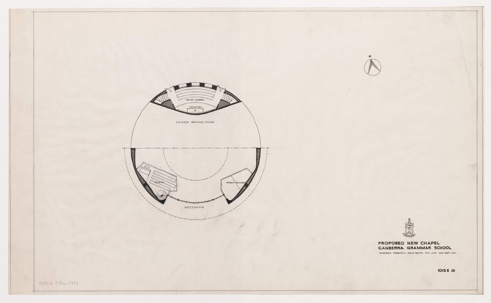 Proposed New Chapel Canberra Grammar School. Lower Ground Floor and Mezzanine