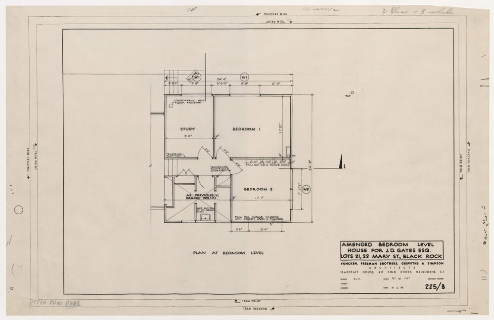 House for J D Gates Esq. Amended Bedroom Level. Lots 21, 22 Mary Street, Black Rock