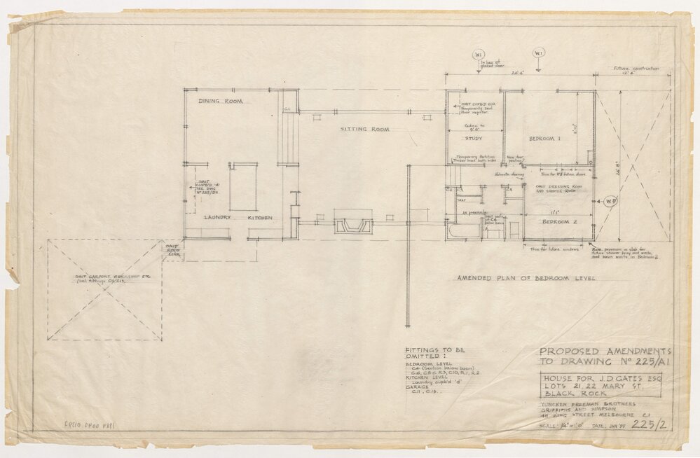 House for J D Gates Esq. Lots 21, 22 Mary Street, Black Rock. Proposed Amendments to Drawing No. 225/A1