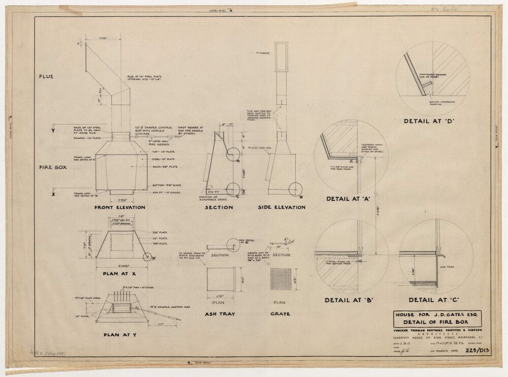 House for J D Gates Esq. Details of Fire Box