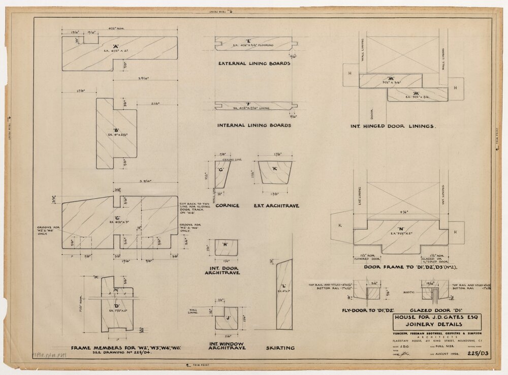 House for J D Gates Esq. Joinery Details