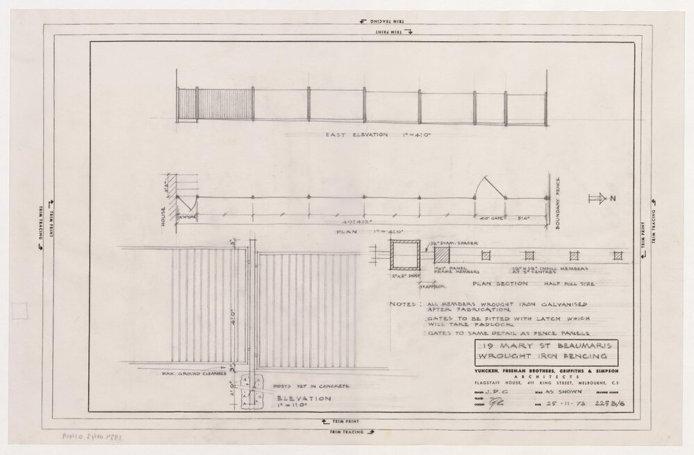 [House for J D Gates Esq]. 19 Mary Street, Beaumaris. Wrought Iron Fencing
