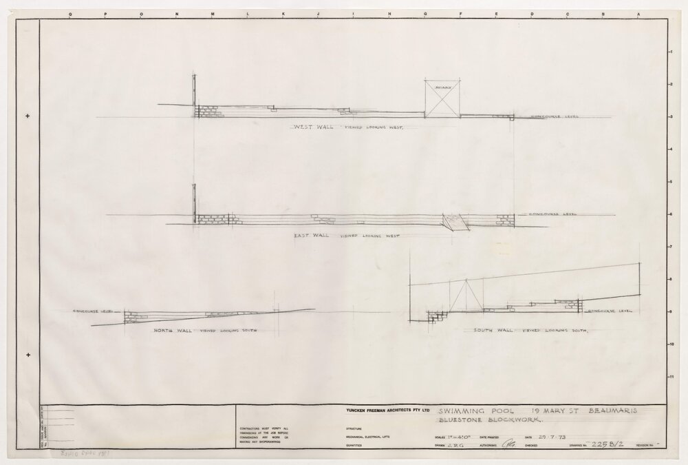 [House for J D Gates Esq]. 19 Mary Street, Beaumaris. Swimming Pool. Bluestone Blockwork