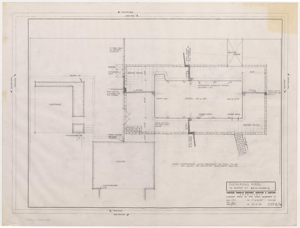 [House for J D Gates Esq]. 19 Mary Street, Beaumaris. Swimming Pool.