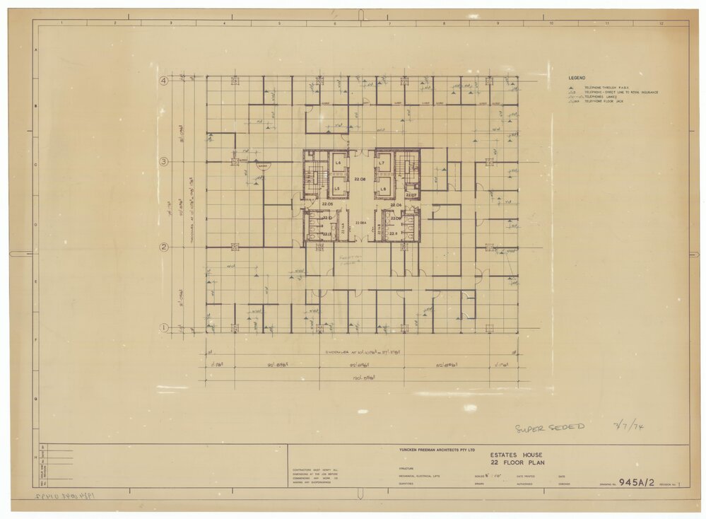 Estates House. 22 Floor Plan. Annotated "3 July 1974"