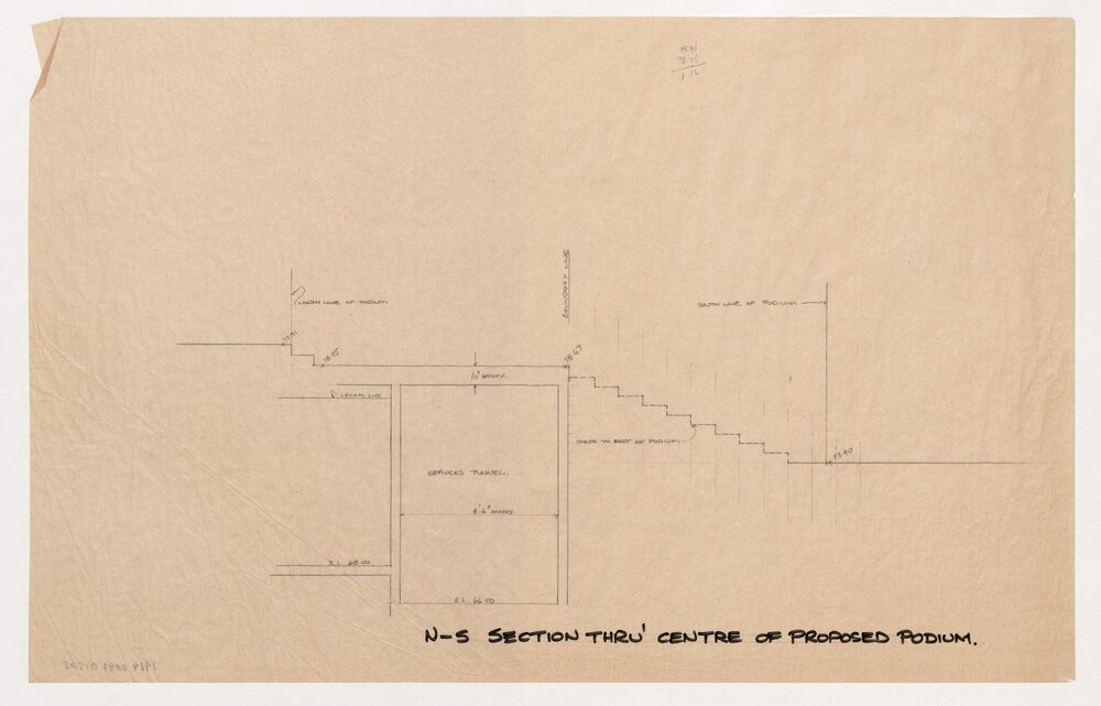 [Estates House]. N-s Section through Centre of Proposed Podium