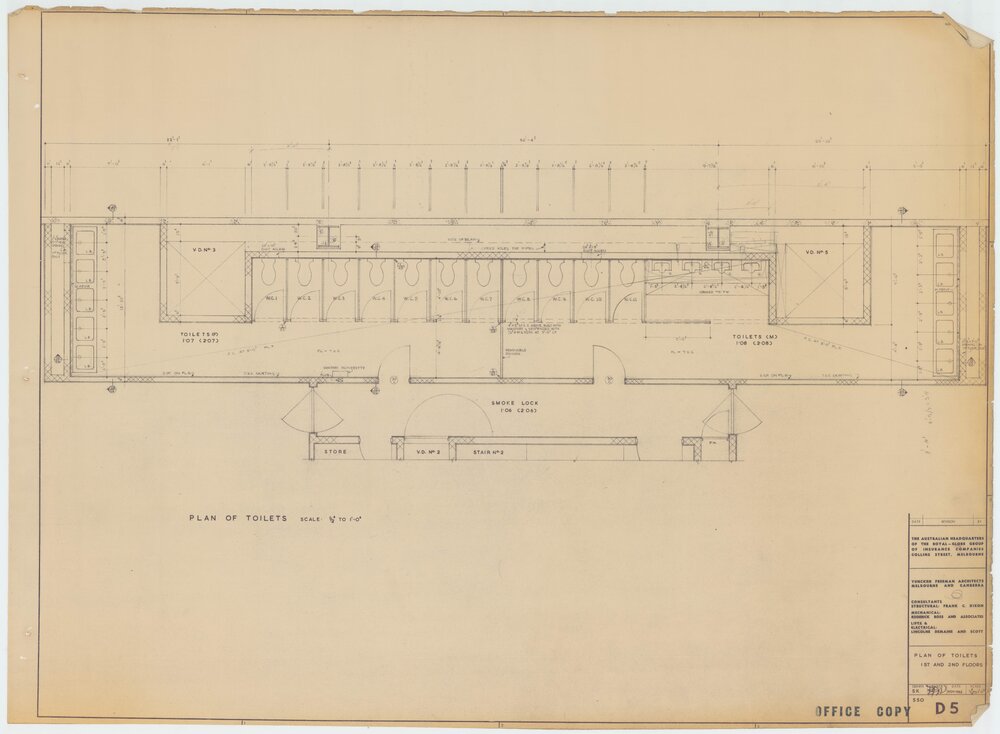 Royal Globe Insurance. Plan of Toilets, 1st &amp; 2nd Floors