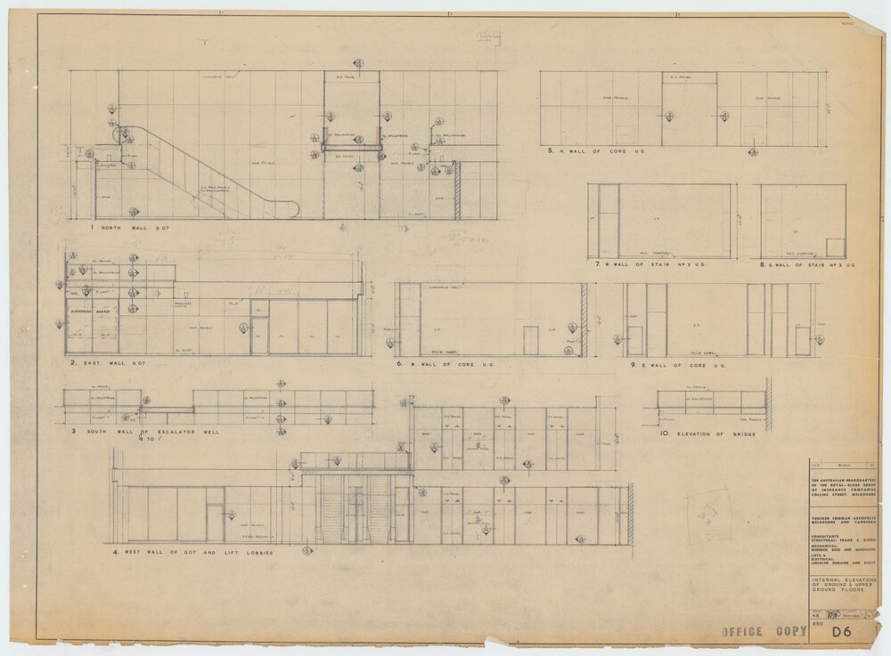 Royal Globe Insurance. Internal Elevations, Ground and Upper Ground  Floors