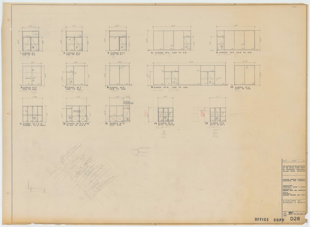 Royal Globe Insurance. Elevations of Screens &amp; Details