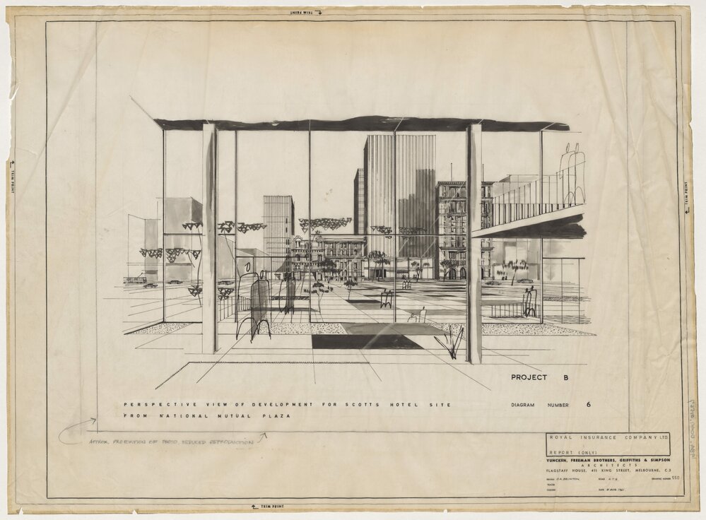 Royal Insurance Company, Project B,  Diagram 6, Persepctive View of proposed Development of Scott's Hotel site