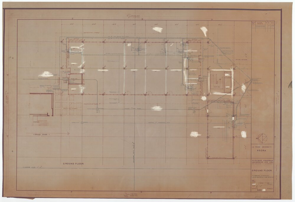 [La Trobe University Agora] Ground Floor. Plumbing, Sewerage, Cold Water &amp; Fire Service