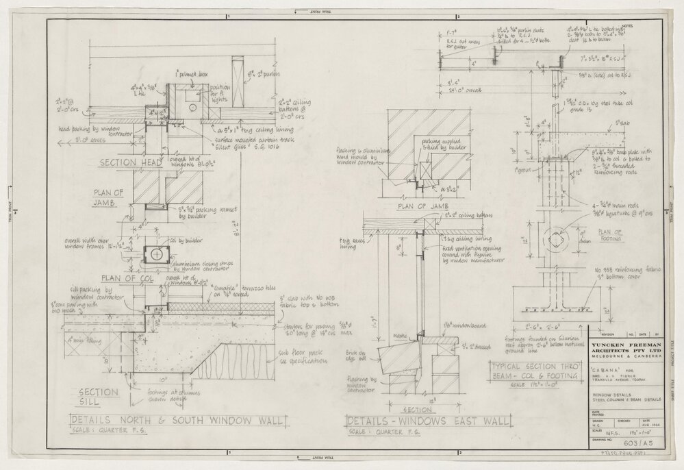 ['Cabana' for Mrs. A.S. Pierce Residence]. Window Details, Steel Column and Beam Details