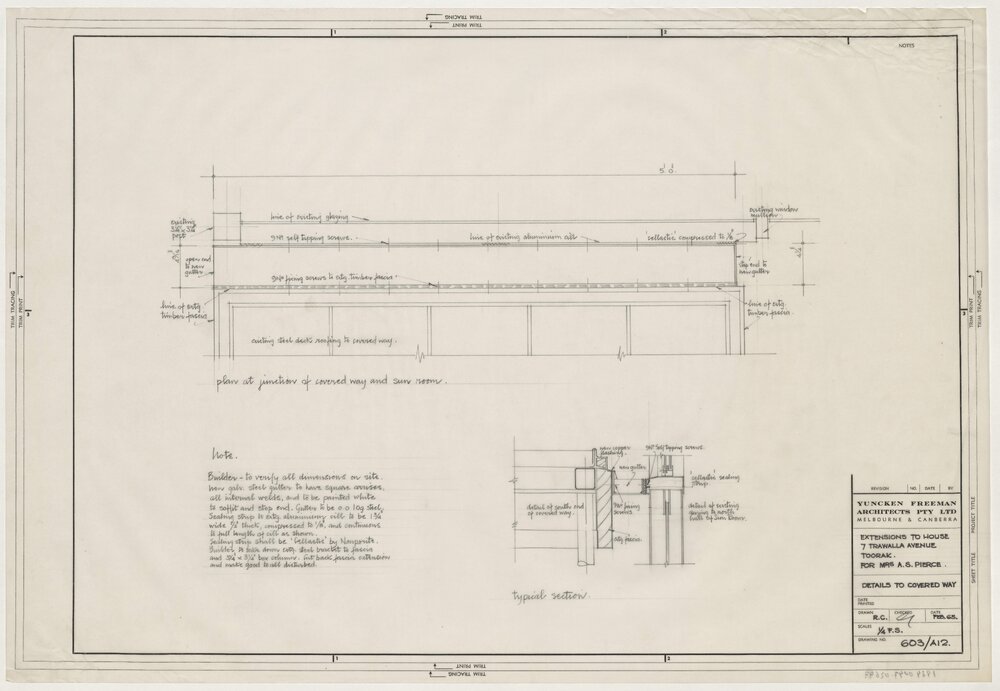 ['Cabana' for Mrs. A.S. Pierce Residence]. Details to Covered Way