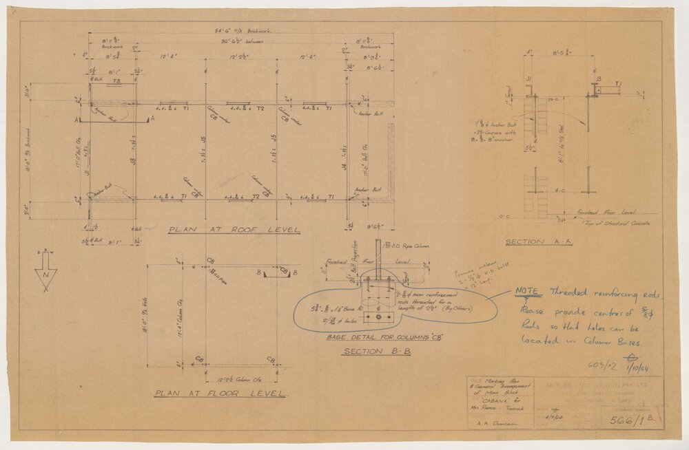 ['Cabana' for Mrs. A.S. Pierce Residence]. Marking Plan and General Management of Main Block